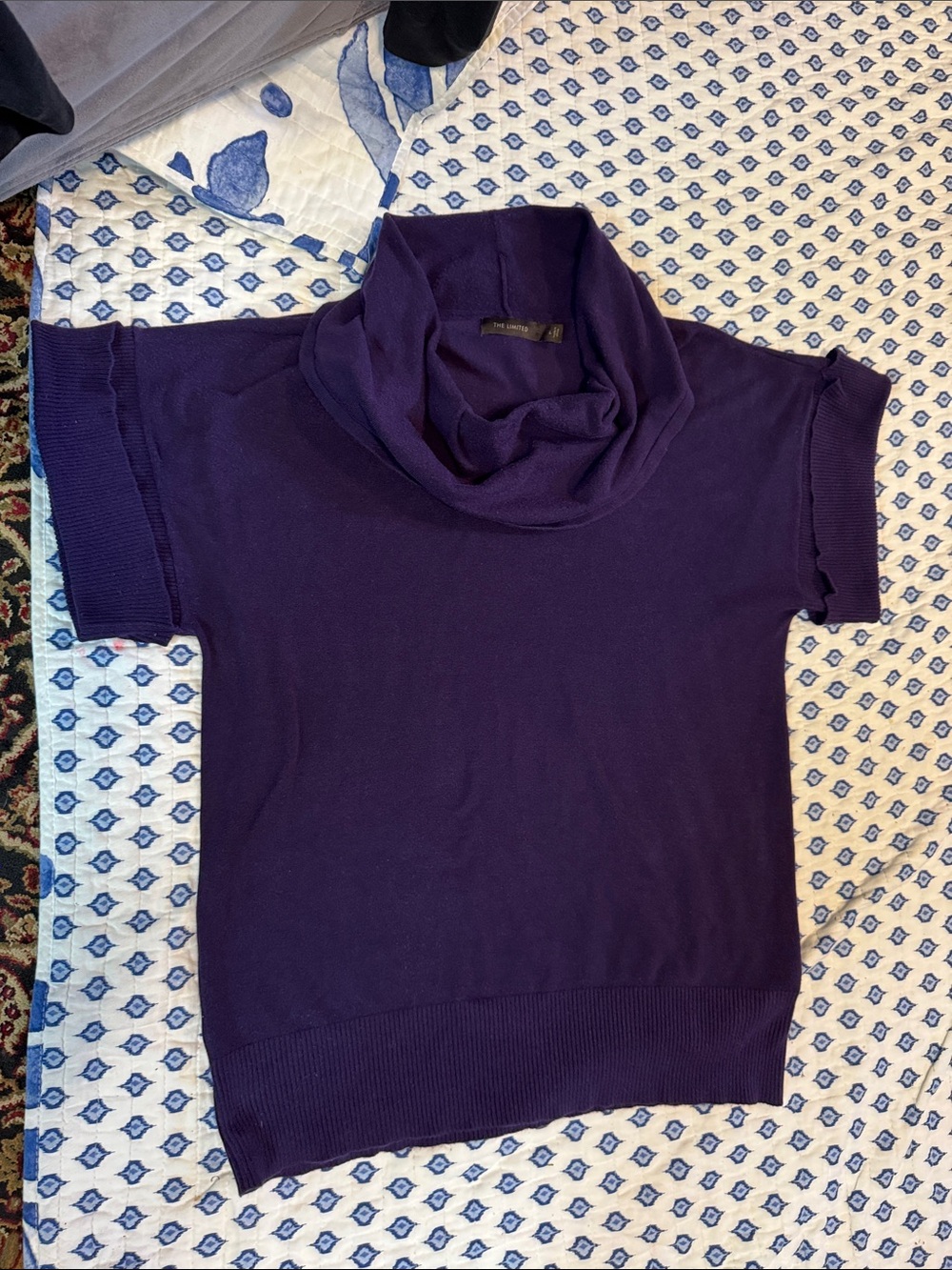 The Limited Purple Short Sleeve Cowl Neck Sweater Top